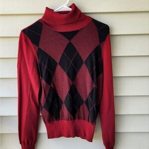 Red and black turtleneck diamond-shaped sweater villager size M